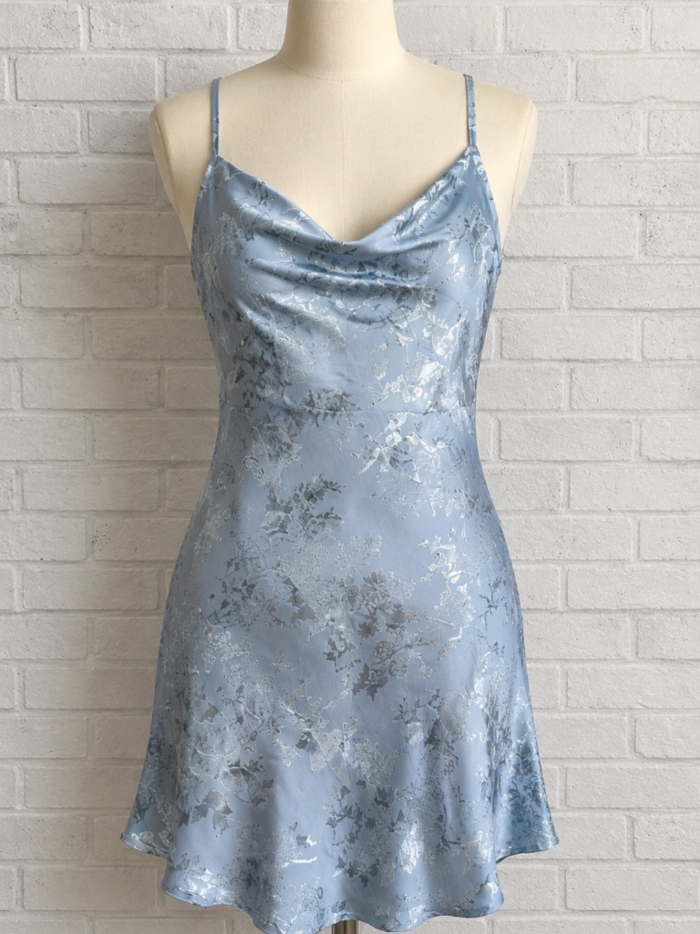 Shekou Floral Cowl Neck Slip Dress Womens M Blue Satin Y2K Romantic Fairycore